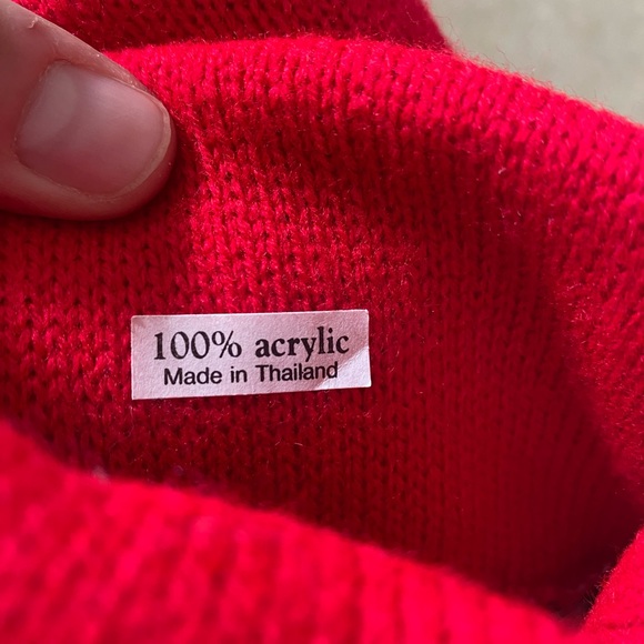 Vintage Knit Christmas Stocking Goose '80s Long Skinny Stretchy Green White Red - Picture 5 of 5